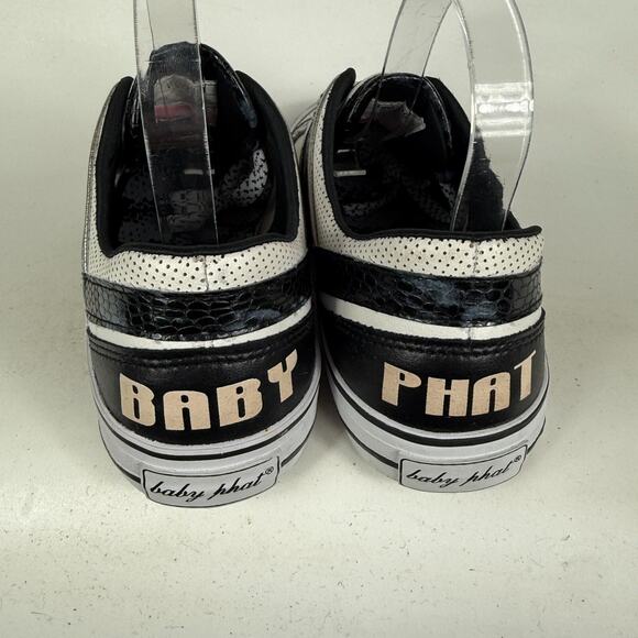 Baby Phat Athletic Shoes Women's 10 Black White Leather Snake Print Sneakers - Picture 7 of 10